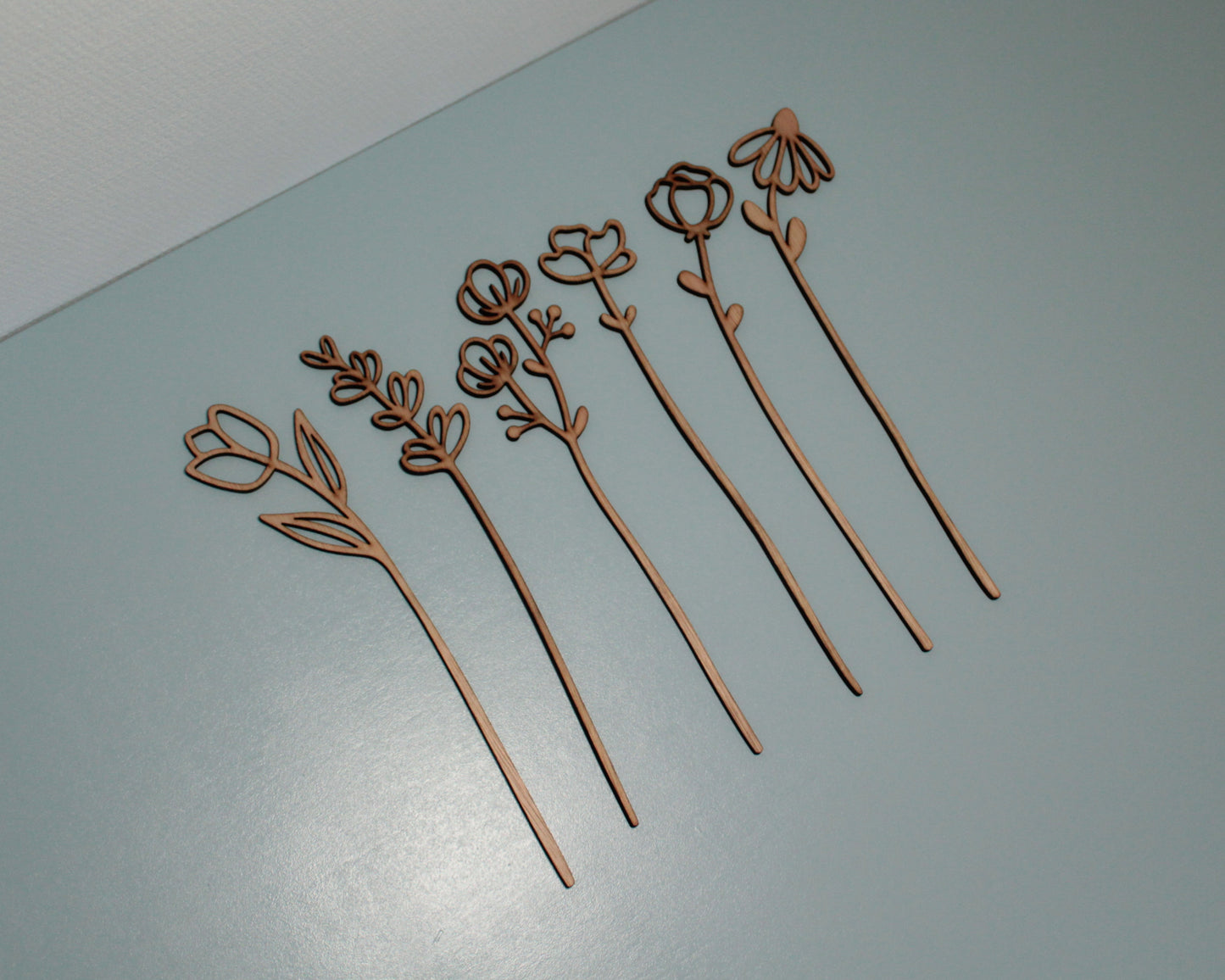 Houten bloemen - set van 6