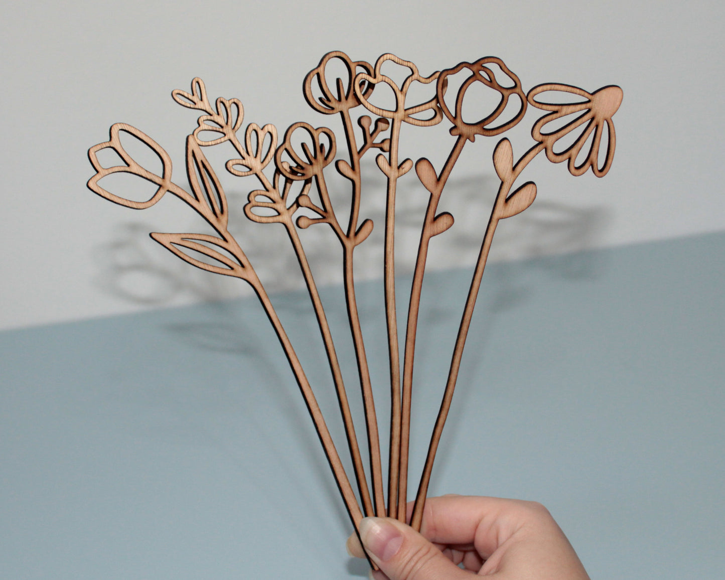 Houten bloemen - set van 6